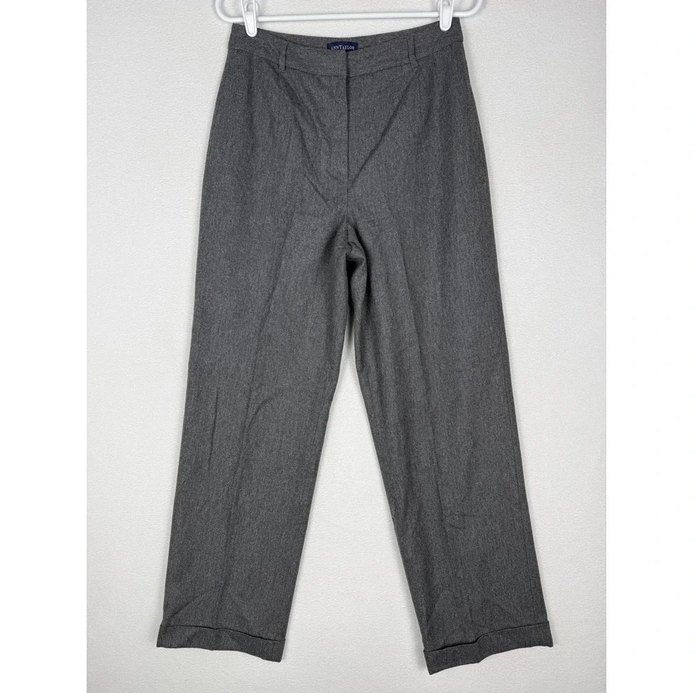 Ann Taylor Gray Wool Cashmere Blend Cuffed Straight Leg Dress Pants Womens 8